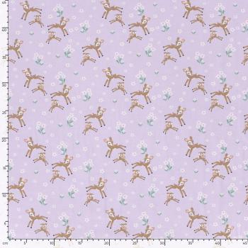 Baumwolljersey kleine Rehe auf Lavendel